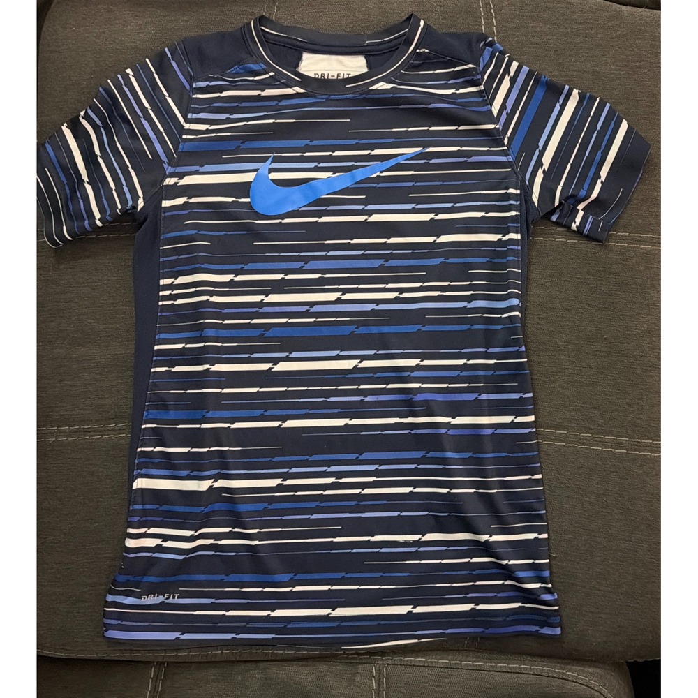 Nike Dri-FIT Youth Boys Medium Short Sleeve Athletic Training T-Shirt Blue Navy